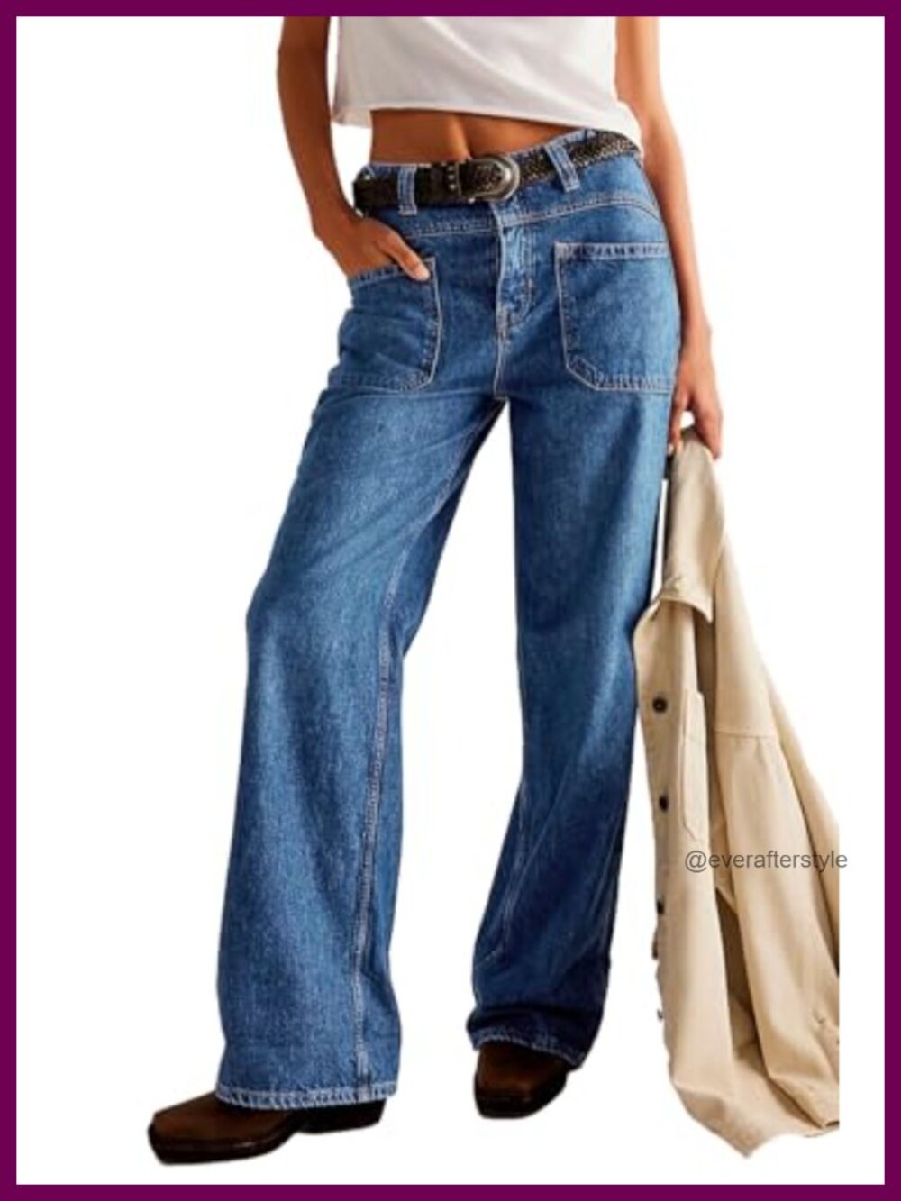 Womens High Waisted Straight Leg Baggy Boyfriend Jeans Cargo Pants Trendy